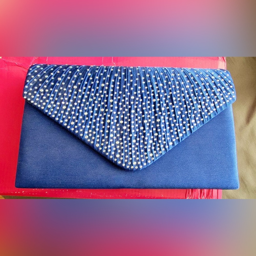 Navy sequin clutch